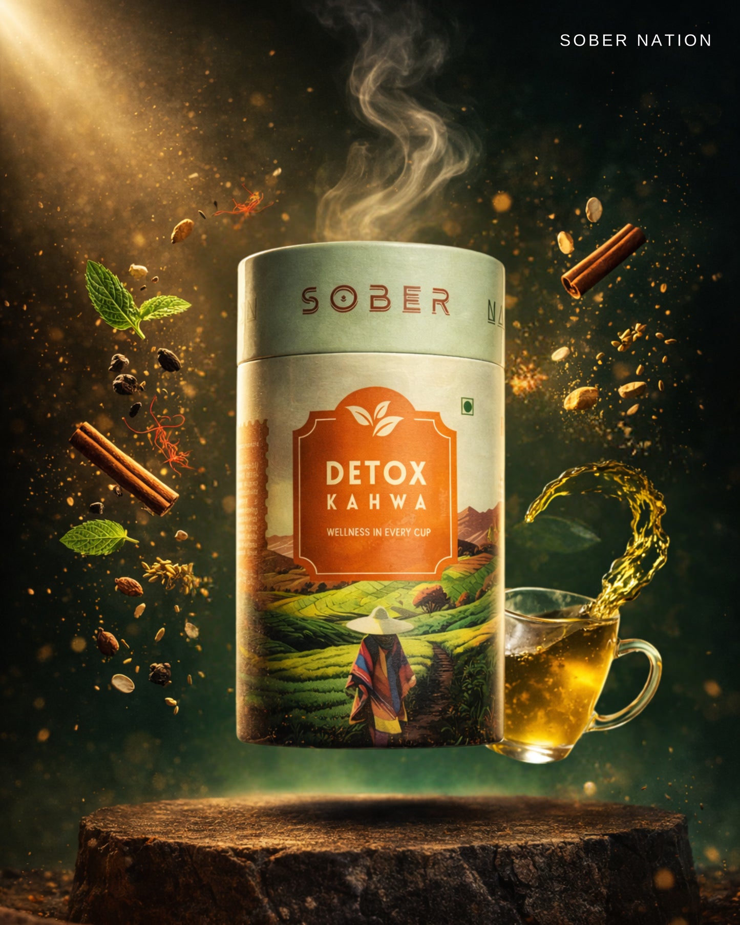 Sober Nation Detox Kahwa (20 Tea Bags) Promotes Natural Detoxification, Relieve Cold and Respiratory Issues, Improve Mood, Refresh Mind, Enhance Natural Skin Glow