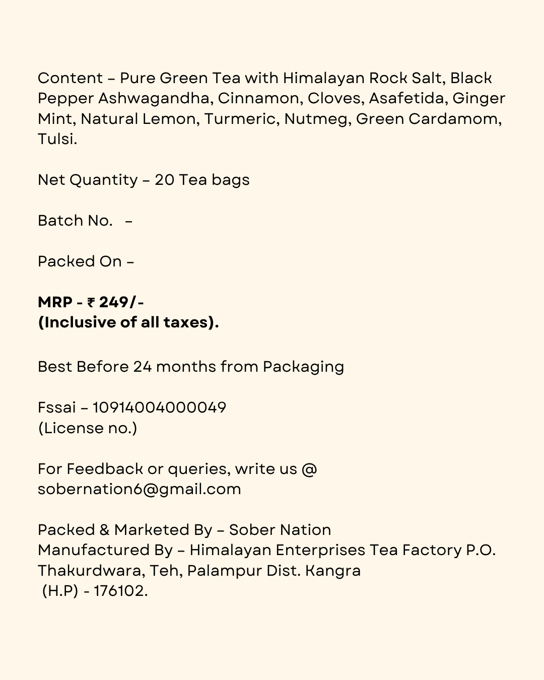 Sober Nation Detox Kahwa (20 Tea Bags) Promotes Natural Detoxification, Relieve Cold and Respiratory Issues, Improve Mood, Refresh Mind, Enhance Natural Skin Glow