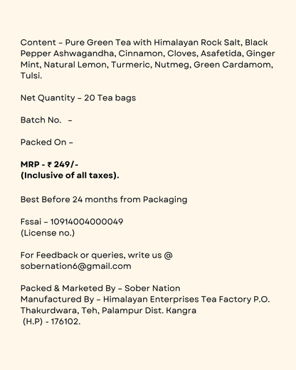 Sober Nation Detox Kahwa (20 Tea Bags) Promotes Natural Detoxification, Relieve Cold and Respiratory Issues, Improve Mood, Refresh Mind, Enhance Natural Skin Glow