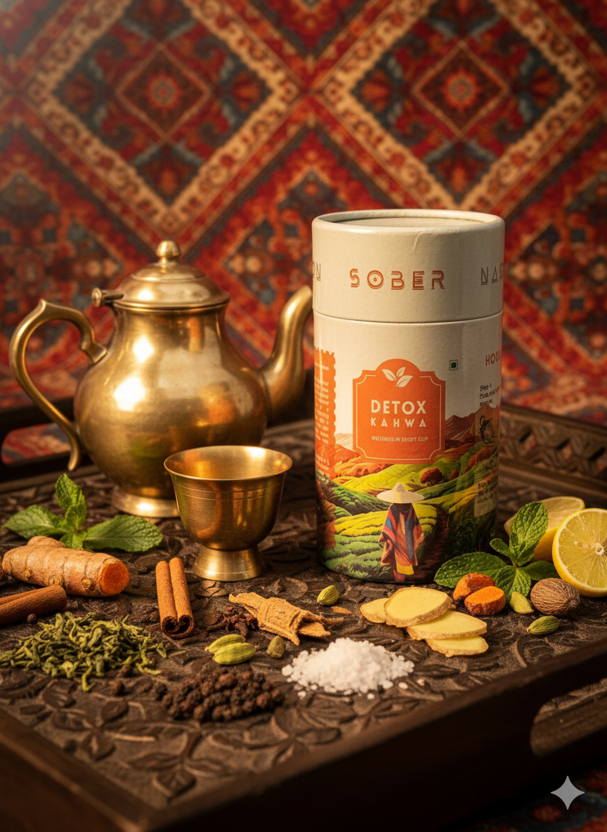 Sober Nation Detox Kahwa (20 Tea Bags) Promotes Natural Detoxification, Relieve Cold and Respiratory Issues, Improve Mood, Refresh Mind, Enhance Natural Skin Glow